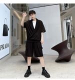KK1614/P125 Solid Color Crumpled Lapel Shorts Suit