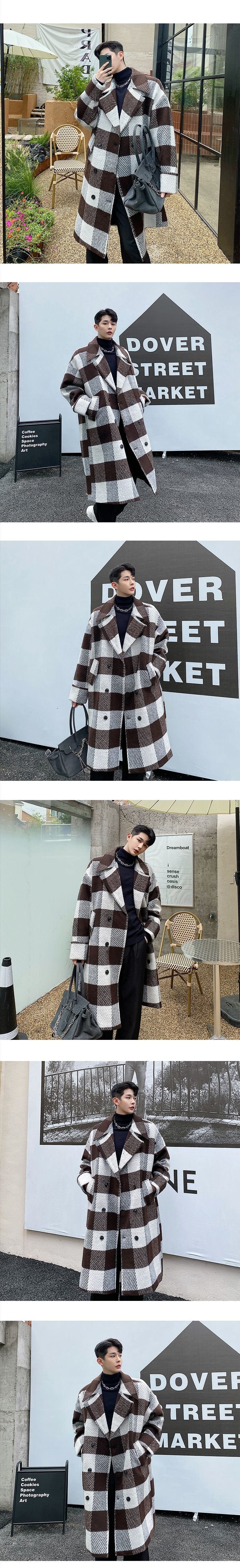 Retro Coat Plaid Wool Coat Plaid Trench Coat Flannel Coat Checkered Jacket