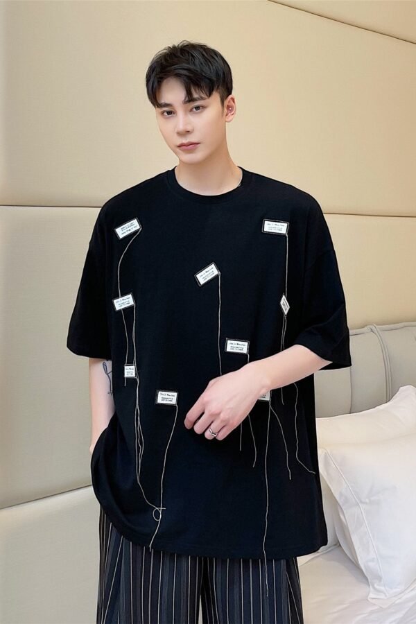 A452-6126-P55 New Personality Label Round Collar T-shirt