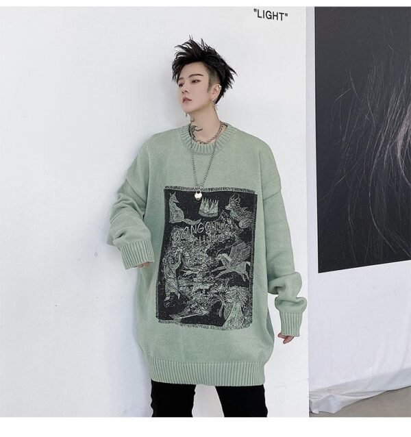 Kk1525 Animal Alphabet Print Men's Solid Color Loose Thick Sweater