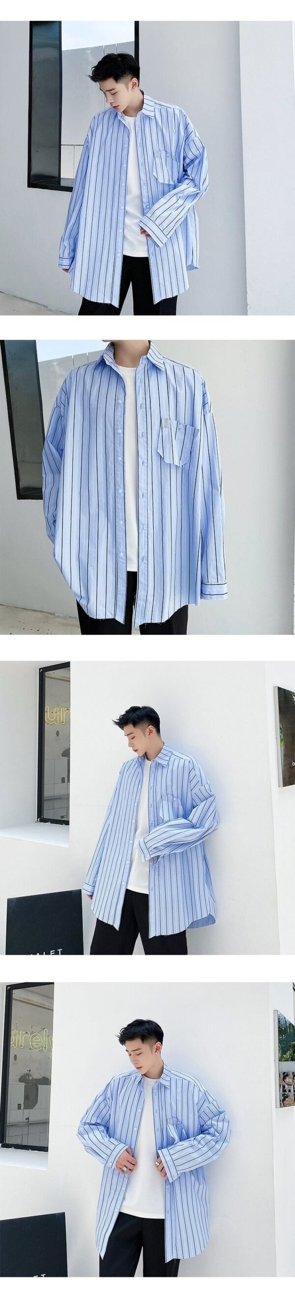 A261 Aww Original Raw Edge Design Loose Retro Stripe Casual Fashionable Shirt