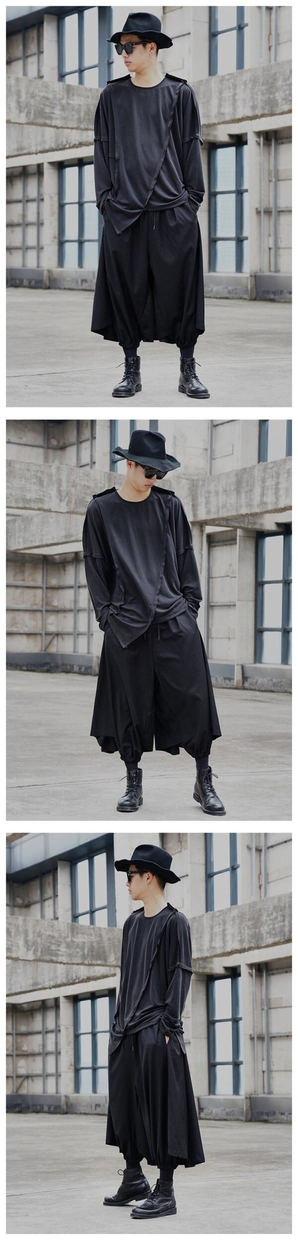 Original Design Dark Yamamoto Style Back-and-forth Stitched Long-sleeved T-shirt