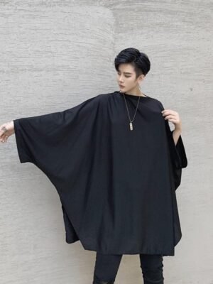 KK932/P75 Solid Color Side Slit Raglan Sleeve Loose Large-fit Men's Long Sleeve T-Shirt