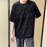 A452--6133--P55 P55 New Velvet Jacquard Round Neck T-shirt In Summer