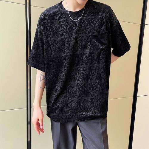 A452--6133--P55 P55 New Velvet Jacquard Round Neck T-shirt In Summer