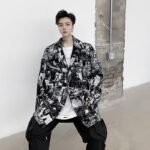 D563 Dark Cartoon Pop Print Denim Jacket