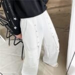Trendy Outfits Loose Wide Leg Stereo Pocket Overalls Mens Goth Pants Chain Baggy Pants