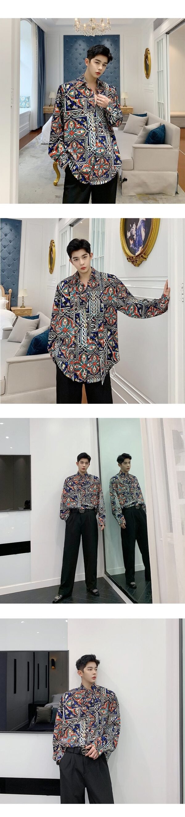 Homemade Lazy Style Retro Personality Totem with Loose Long-sleeved Shirt