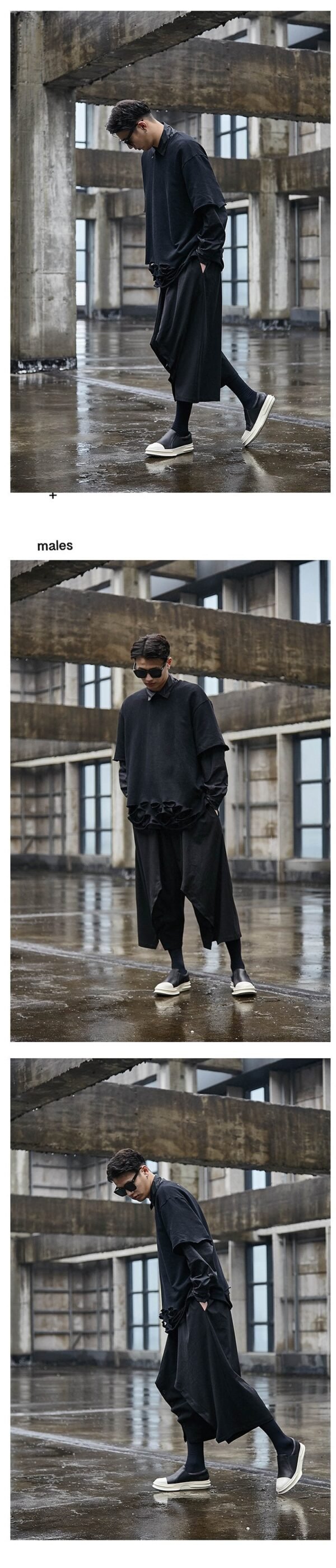 Yamamoto Style Japanese Four Season Loose Wide Leg Men's Cropped Casual Pants