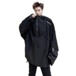 B251A-WY02-P155 Dark Oversize Loose Cape Hooded Windbreaker Jacket
