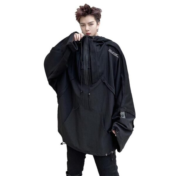 B251A-WY02-P155 Dark Oversize Loose Cape Hooded Windbreaker Jacket