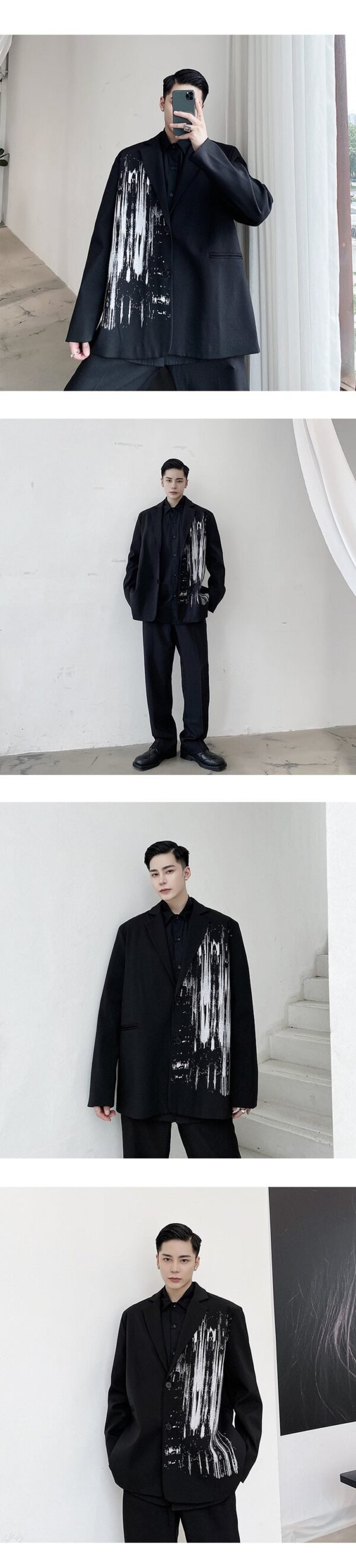 P115 Dark Pioneer Graffiti Print Personality Baggy Suit Jacket