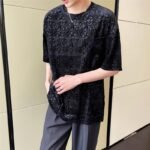 A452--6133--P55 P55 New Velvet Jacquard Round Neck T-shirt In Summer