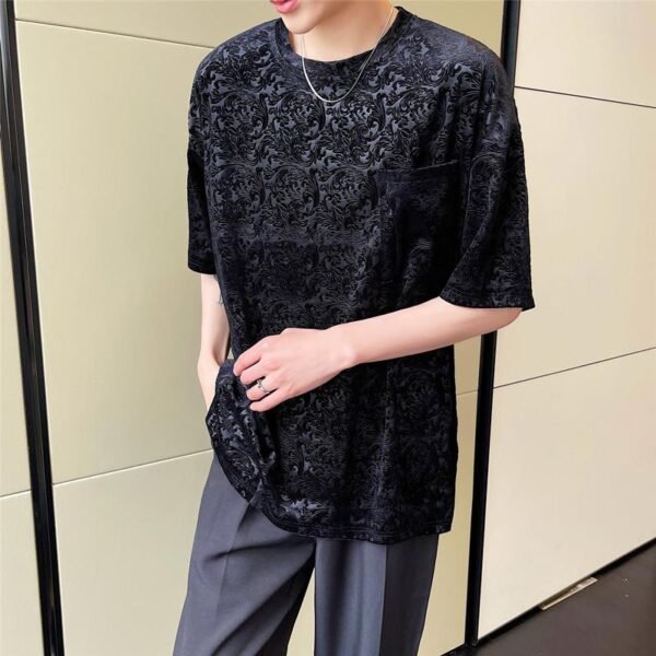 A452--6133--P55 P55 New Velvet Jacquard Round Neck T-shirt In Summer