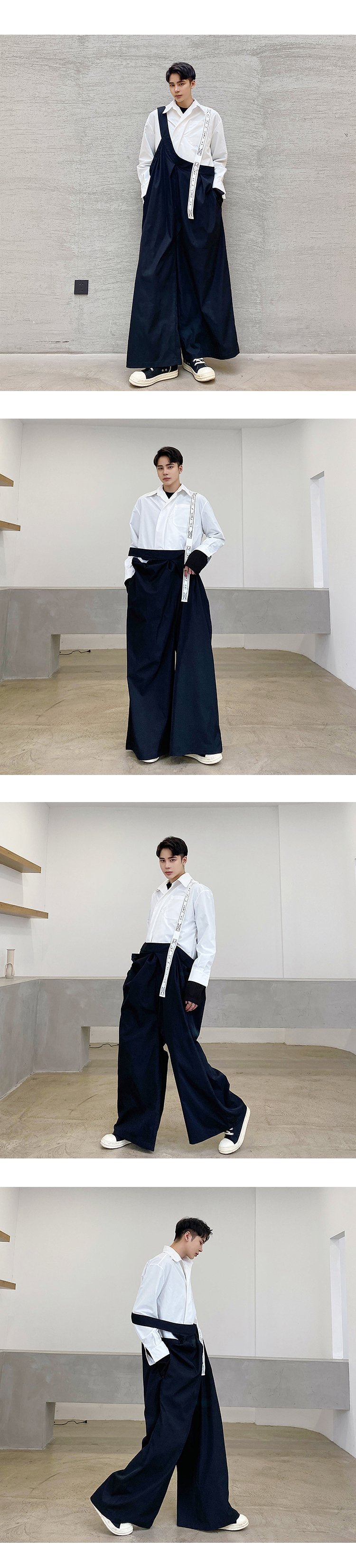 3820-P85 Original Design Suspenders Trendy Wide-leg Trousers