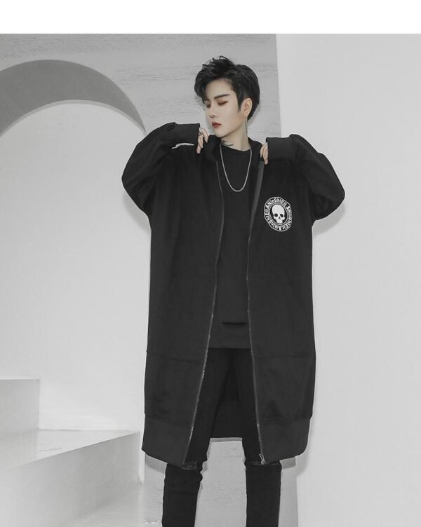 Korean Fashion Men's Windbreaker Jacket Zip Up Jacket Long Skull Jacket