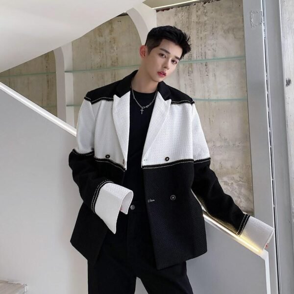 P135 Niche Fashion Stitching Small Fragrance Suit Jacket Men's Jacket Jacket