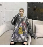 Kk1303p85 Autumn and Winter Pikachu Pattern Tie Dye Round Neck Men's Pullover Sweater