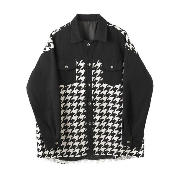 P115 Fashionable Plaid Panel Personalized Raw Edge Cutting Design Fashionable Jacket