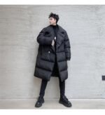 KK1572/P190 Winter Solid Color Dark Button Large Lapel Long Cotton Jacket