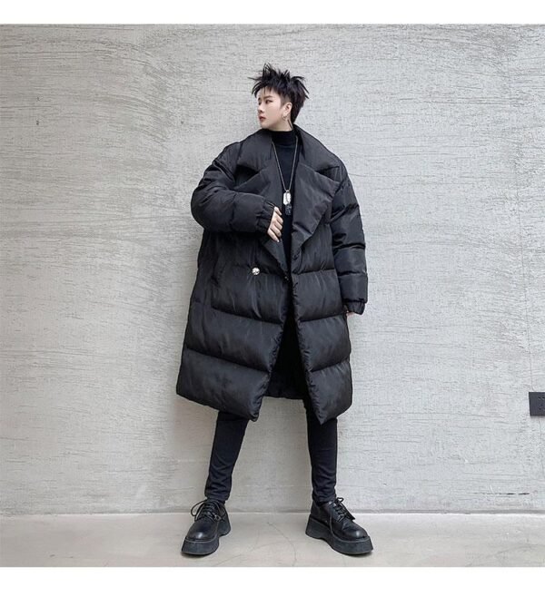 KK1572/P190 Winter Solid Color Dark Button Large Lapel Long Cotton Jacket