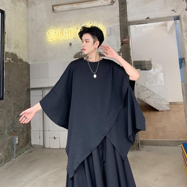 Summer Dark Asymmetric Short Sleeve T-shirt