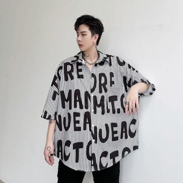 CS15-P65 Short Sleeve Shirt Retro Hip Hop Loose Shirt