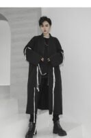 Men's Tide Long Windbreaker Jacket Long Coat Drawstring Jacket