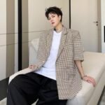 KK1703/P115 Houndstooth Short Sleeve Suit Jacket