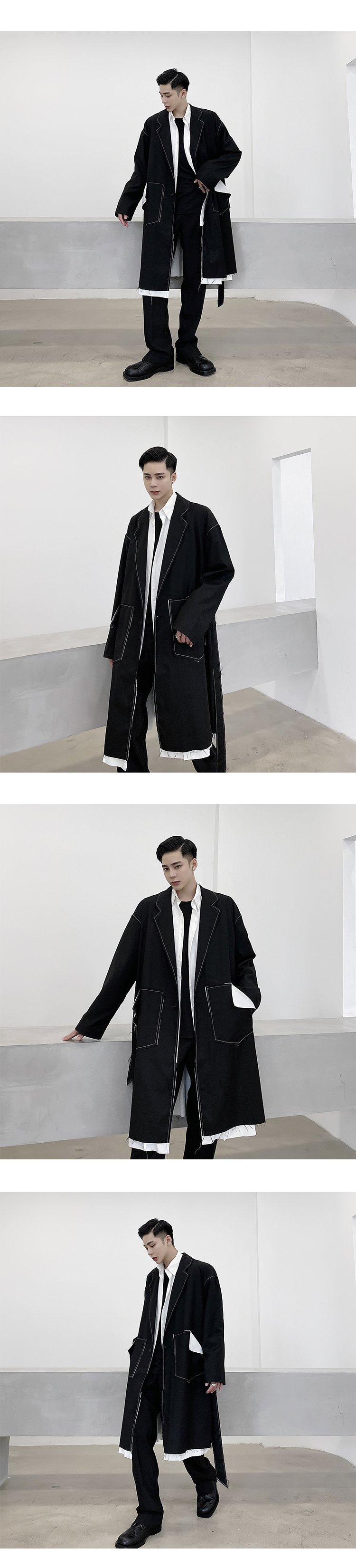 7622-P145 Yamamoto Dark Cut Raw Edge Retro Fashionable Trench Coat