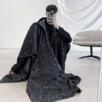 687 Yamamoto Dark Wind High Set Three Dimensional Pattern Hooded Cloak Medium Long Windbreaker Trend