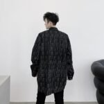 KK1452 Letter Printing Fixed Tie Design Men's Loose Long Sleeve Shirt