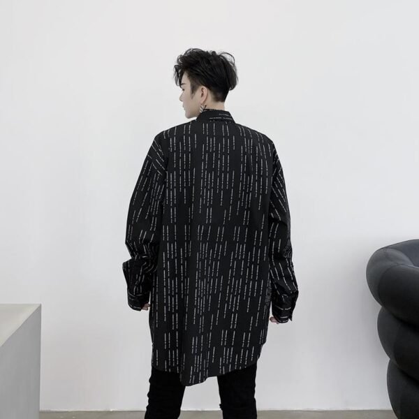 KK1452 Letter Printing Fixed Tie Design Men's Loose Long Sleeve Shirt