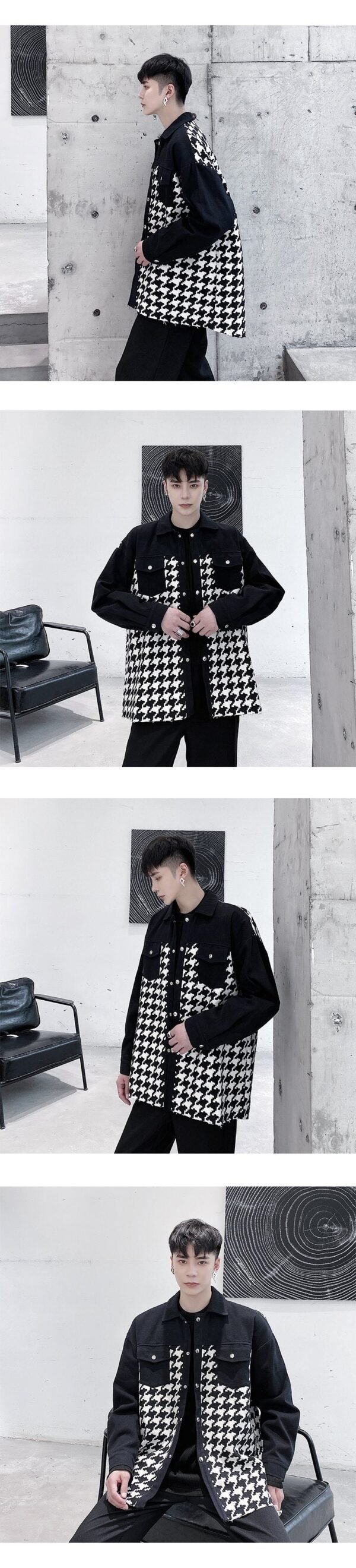 P115 Fashionable Plaid Panel Personalized Raw Edge Cutting Design Fashionable Jacket