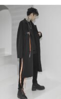 Streetwear Long Black Cardigan Windbreaker Jacket for Men