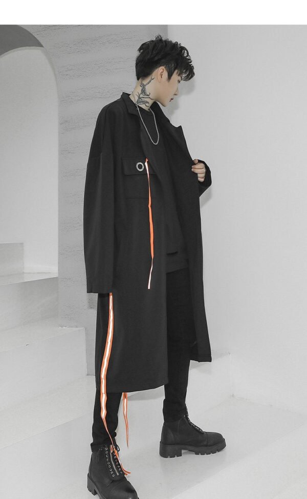 Streetwear Long Black Cardigan Windbreaker Jacket for Men