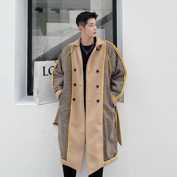 Retro Plaid Wool Coat Plaid Trench Coat Flannel Coat Checkered Jacket Double Breasted Coat