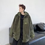 W205P125 Lambswool Jacket Handsome Hooded Thickened Cotton-padded Casual Jacket