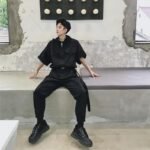 European and American Street Retro Work Clothes One Piece Fashion Brand Men's Hip Hop Street Dance Short Sleeve One Piece Suit