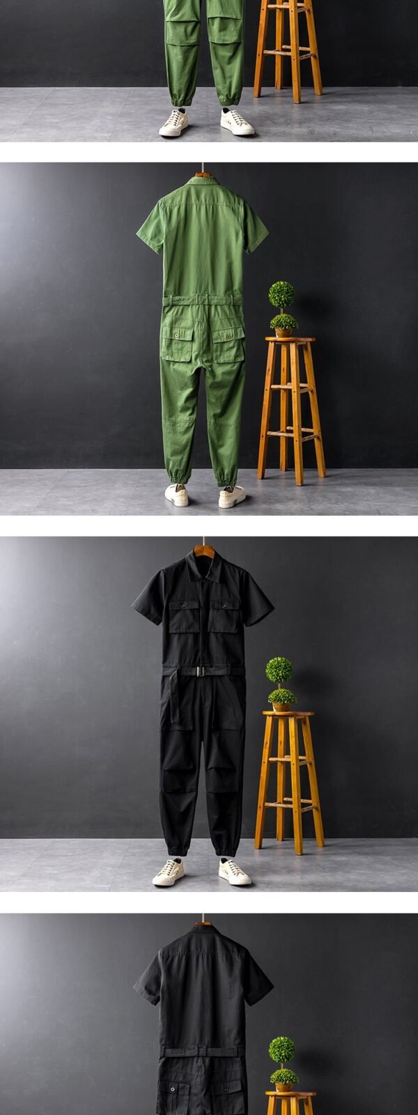 Summer Fashion Men's Short Sleeve One Piece Suit Plus Size Casual Leggings Performance Suit Men's and Women's One Piece Overalls