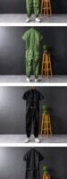Summer Fashion Men's Short Sleeve One Piece Suit Plus Size Casual Leggings Performance Suit Men's and Women's One Piece Overalls