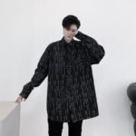 KK1452 Letter Printing Fixed Tie Design Men's Loose Long Sleeve Shirt