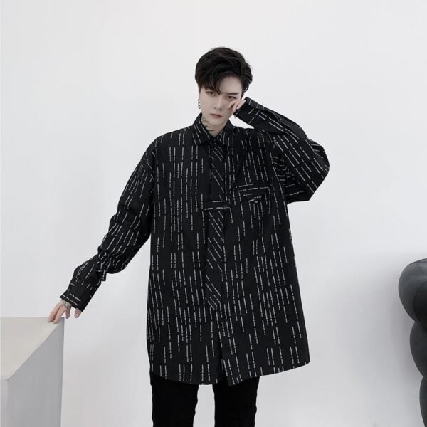 KK1452 Letter Printing Fixed Tie Design Men's Loose Long Sleeve Shirt