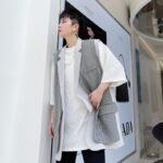 KK1631/P150 Lattice Stitching Contrast Color Fake Two-piece Vest