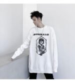 KK1526 Letter Pattern Printed Men's Solid Color Loose Thick Sweater