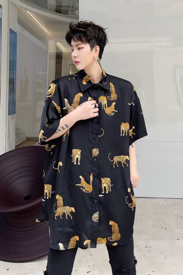 KK1684/P85 Animal Print Loose Short Sleeve Shirt