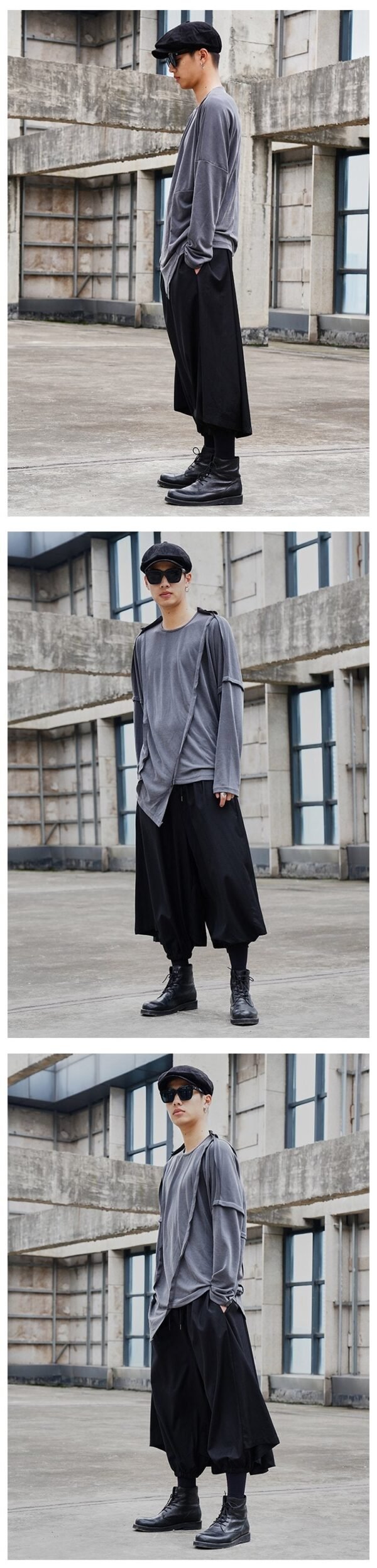 Original Design Dark Yamamoto Style Back-and-forth Stitched Long-sleeved T-shirt