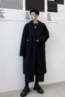 KK1534 Multi-pocket Label Lapel Loose Men's Mid-length Woolen Coat