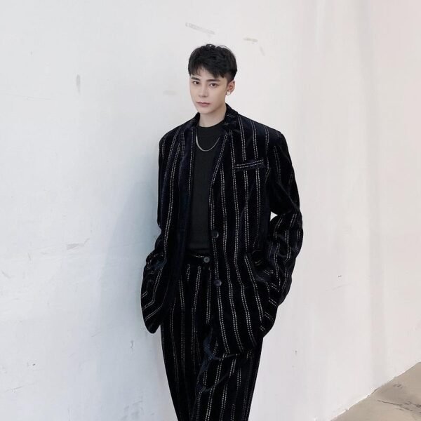 9968 Show Design Thickened Korean Velvet Bright Diamond Vertical Bar Show Thin Temperament Fashionable Suit