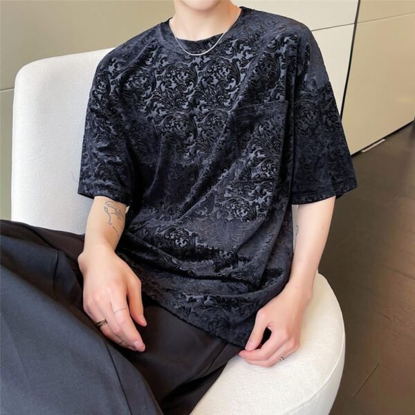 A452--6133--P55 P55 New Velvet Jacquard Round Neck T-shirt In Summer
